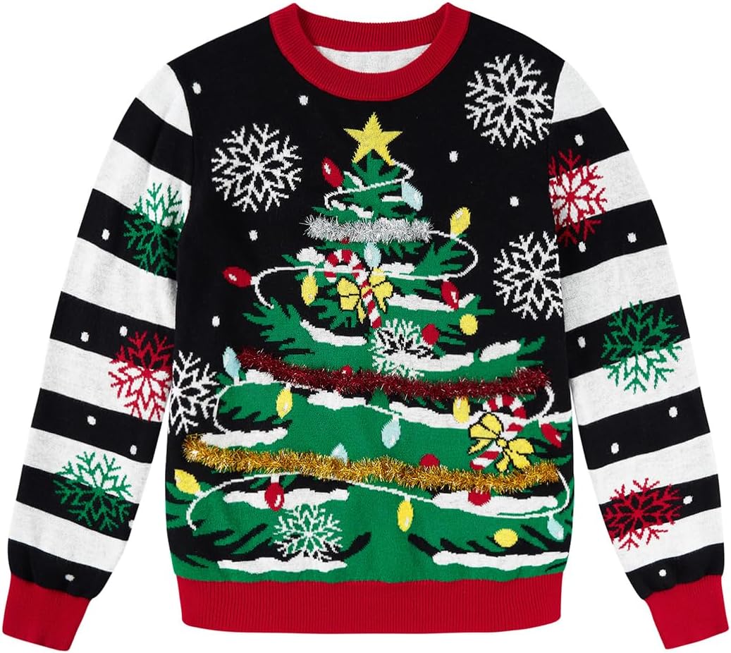 Lovekider 7-14 Years Girls Ugly Christmas Sweater for Kids Tinsel Garland Embellished Holiday Knit Pullovers