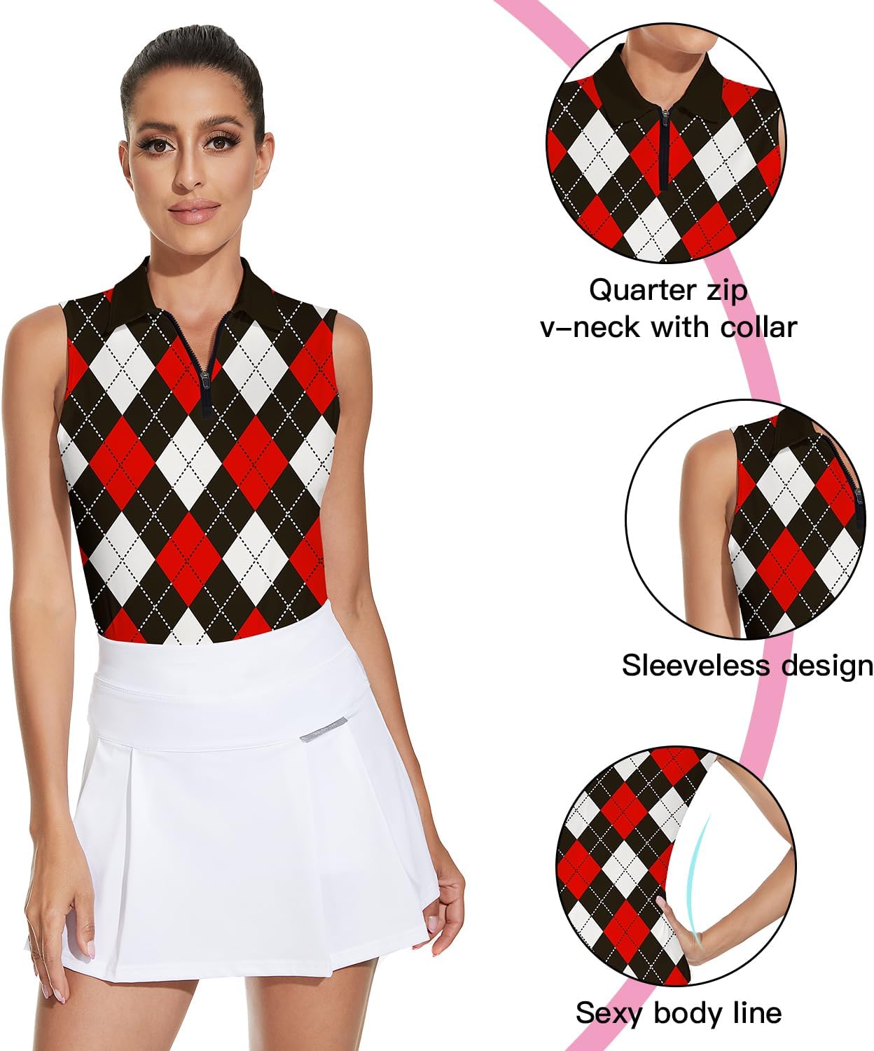 Soneven Womens Sleeveless Golf Shirt Moisture Wicking Athletic Golf Tank Top Printed Polo Tennis Shirts (XS-3XL) - Image 3