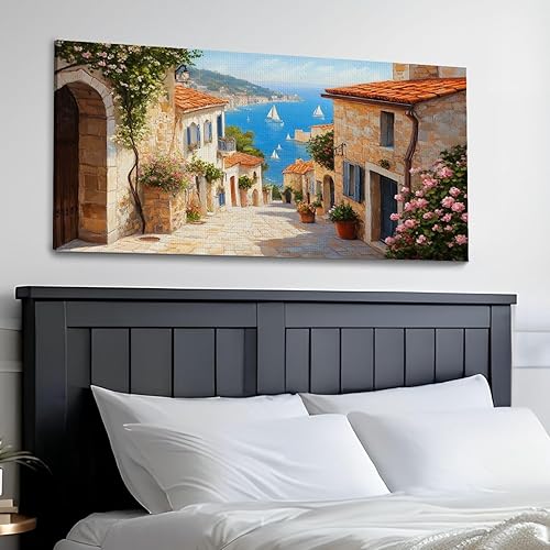 Miniatura 3 de 30"x 60" Italy Canvas Wall Art Tuscany Coastal Scenery Vintage Canvas Dining Room Living Bedroom Framed Pictures Painting Prints Large Wall Art for