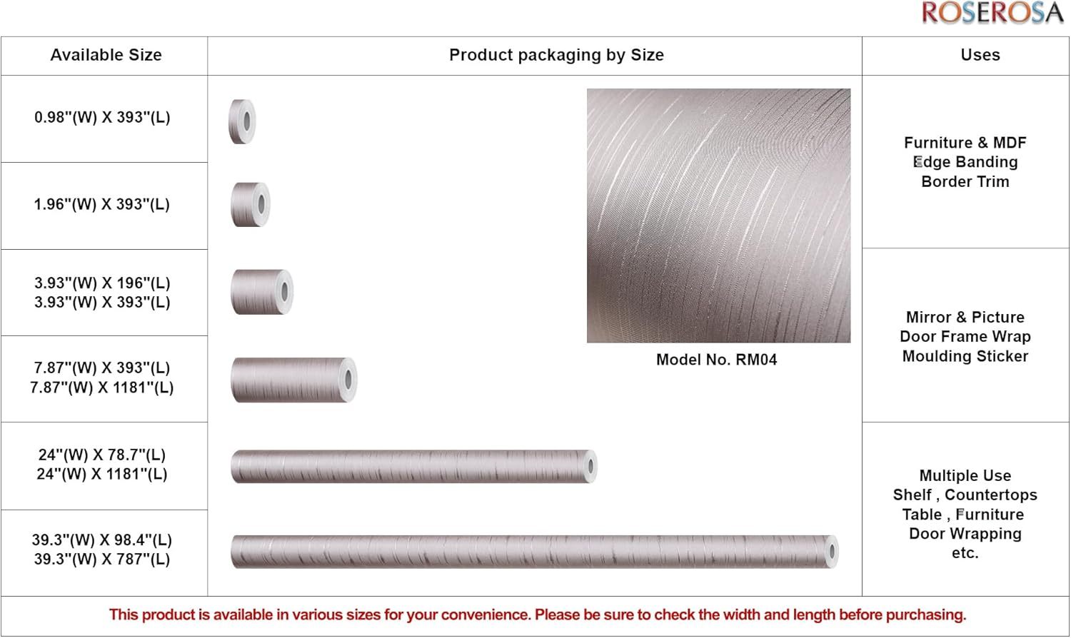 ROSEROSA Peel and Stick Metallic Fabric Architectural Film Self-Adhesive Vinyl Film Wallpaper Door Wrap Counter Top Border Mirror Molding Trim RM04