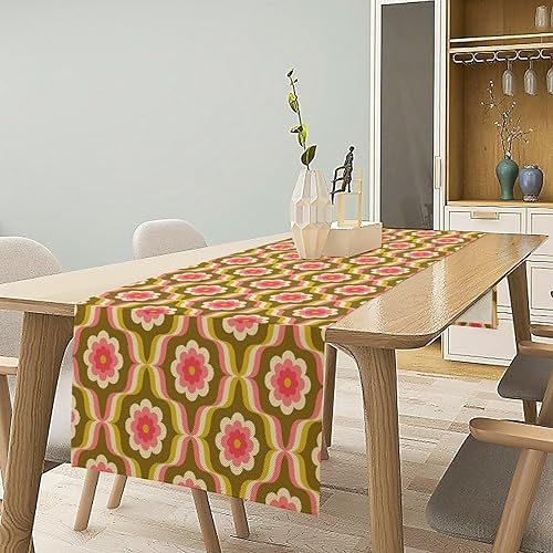 Miniatura 31 de Camino de mesa retro de los años 70, estilo vintage, abstracto, moderno, bohemio, espiral, espiral, ondas, granja, cena, camino para el hogar,