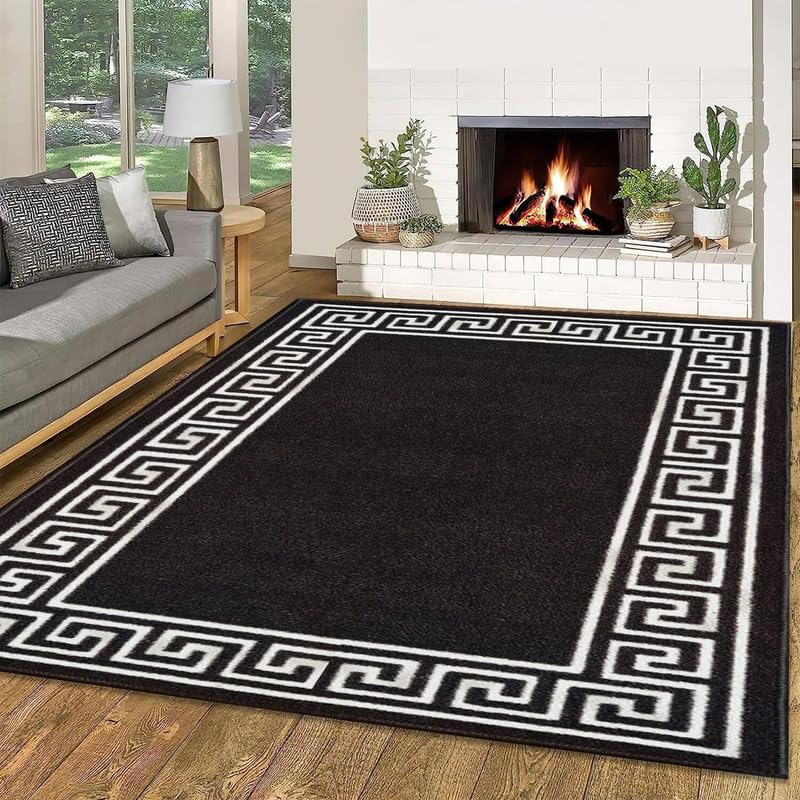 Trendy Realm Athena Rug – Large Washable Non-Slip Carpet for Living Room, Bedroom, Lounge, Dining, Kitchen Fluffy Thick Soft Modern Indoor Floor Rugs (Black & White, 120x170 cm)