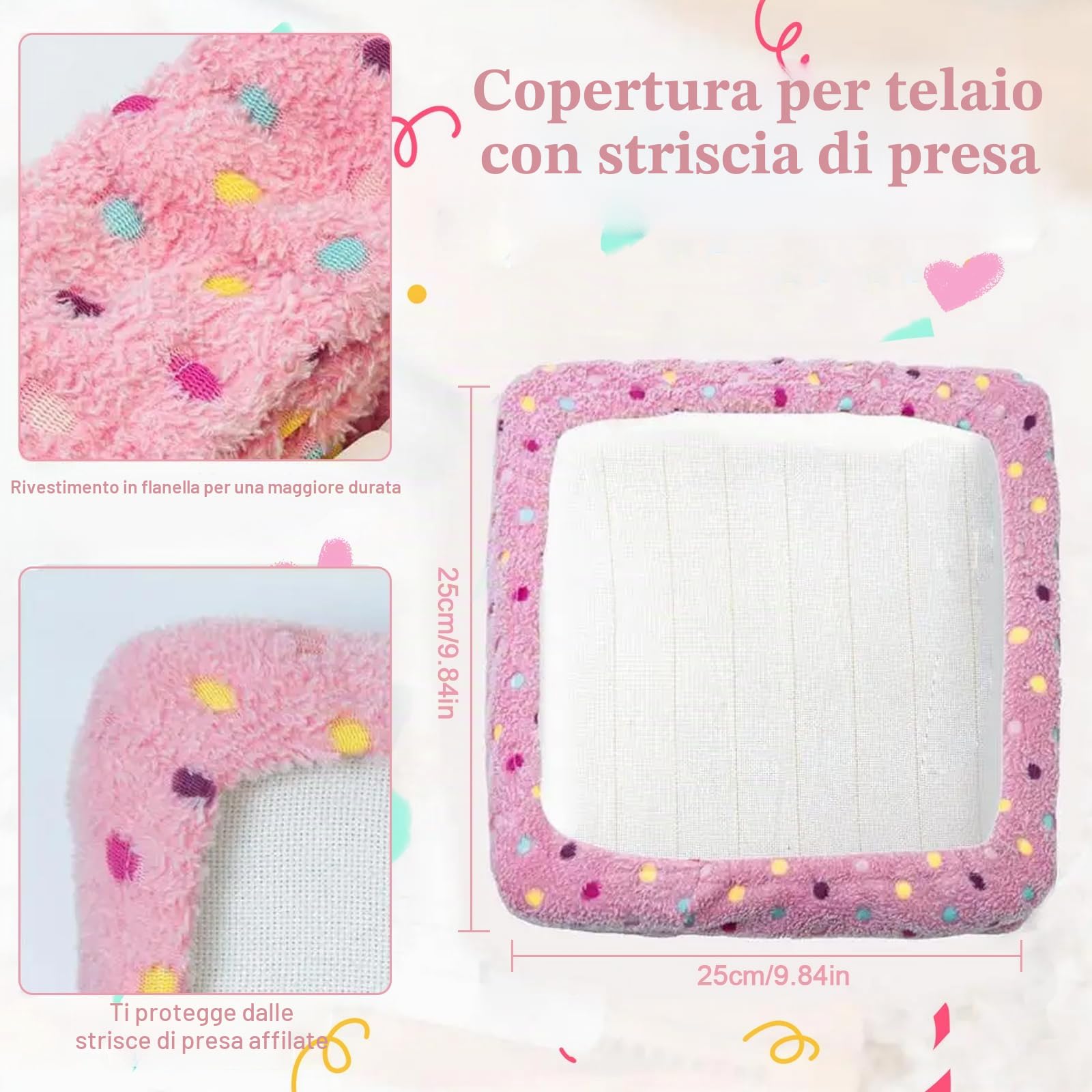 Gripper Strip Frame con coperchio e 4 angoli in schiuma anti-collisione,copertura in flanella per telai tufting,cerchio embroidery with needles,Punch Needle Rug Hooking Frame,25 x 25 cm
