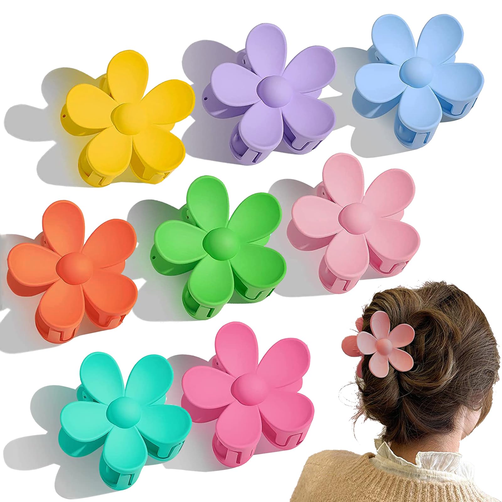 8 Piezas Pinzas Pelo Flores, Pinzas Pelo Mujer Flores Para El Pelo, Lindas Pinzas para el Cabello Grandes de Plástico, para Mujeres y Niñas con Cabello Gruesov