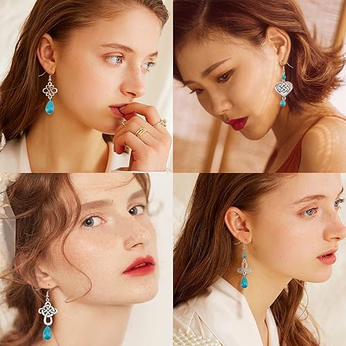 Miniatura 41 de SUNNYCLUE 1 caja de 8 pares de aretes de nudo celta de plata antigua, aretes colgantes de perlas, kit de inicio de fabricación de joyas