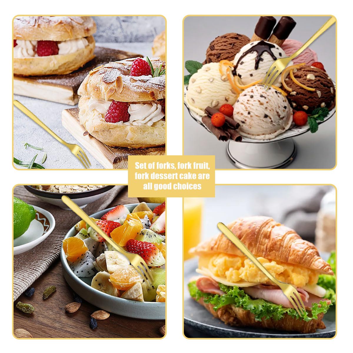 Fourchettes à Dessert Sporgo - Lot De 12 En Acier Inoxydable Doré - 17 Cm - Lave-vaisselle
