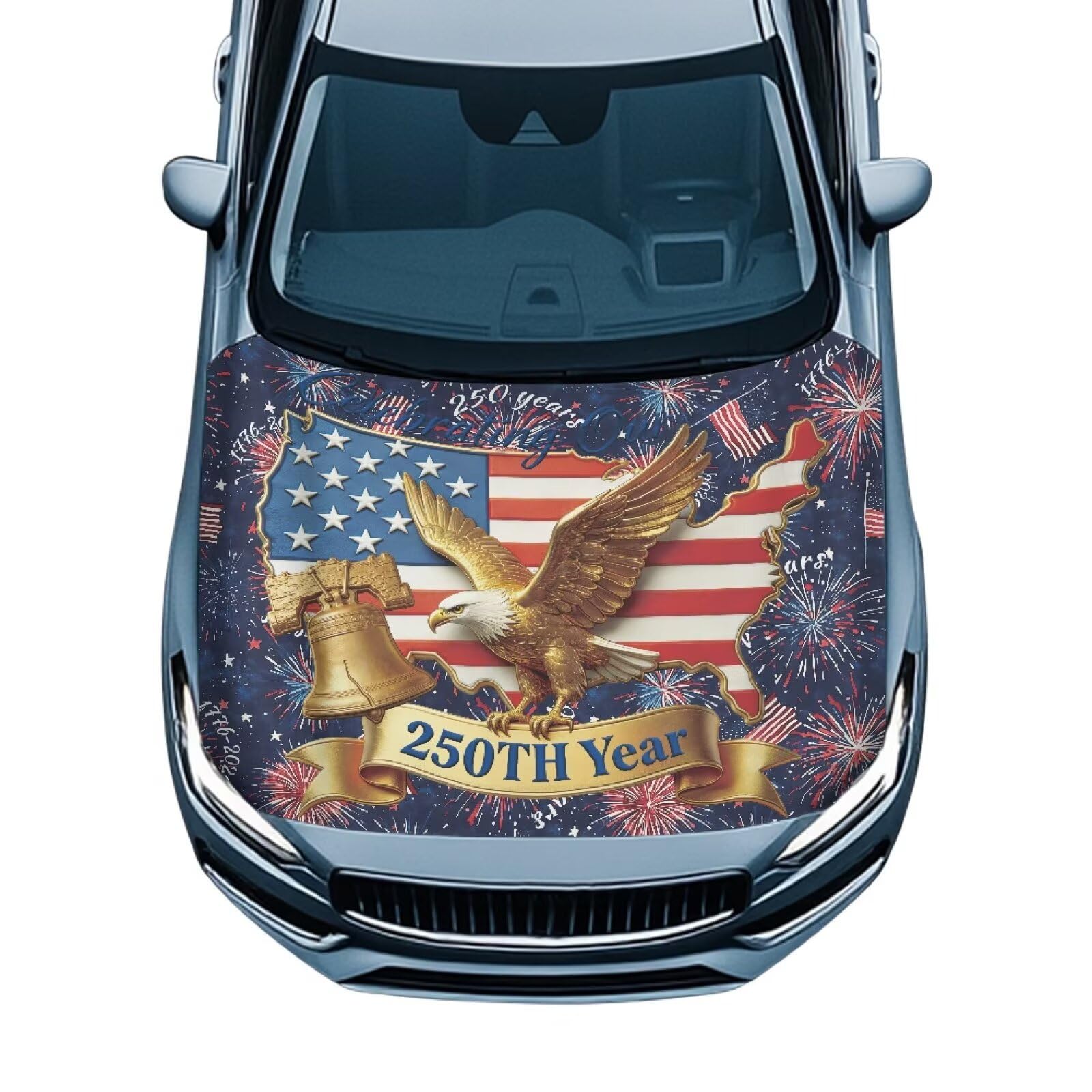 Eagle Car Hood Cover Stretch Car Hood Cover Wrap Patriotic Car Bonnet Banner 250th Years USA Automotive Hood Covers 4th of July Car Sedans Accessory Decorative