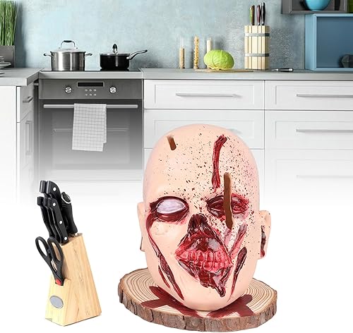 Miniatura 4 de Cabeza de soporte para cuchillos de calavera, material versátil herramienta de almacenamiento de cocina, decoraciones de fiesta temática de terror