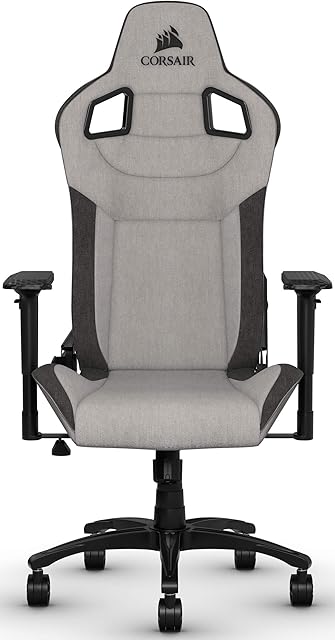 Corsair T3 Rush - Polyester Fabric Gaming Chair (Breathable Soft Fabric Exterior, Padded Neck Cushion, Memory Foam Lumbar Support, 4D Armrests, 180 Degree Recliner, Easy Assembly) Grey/Black
