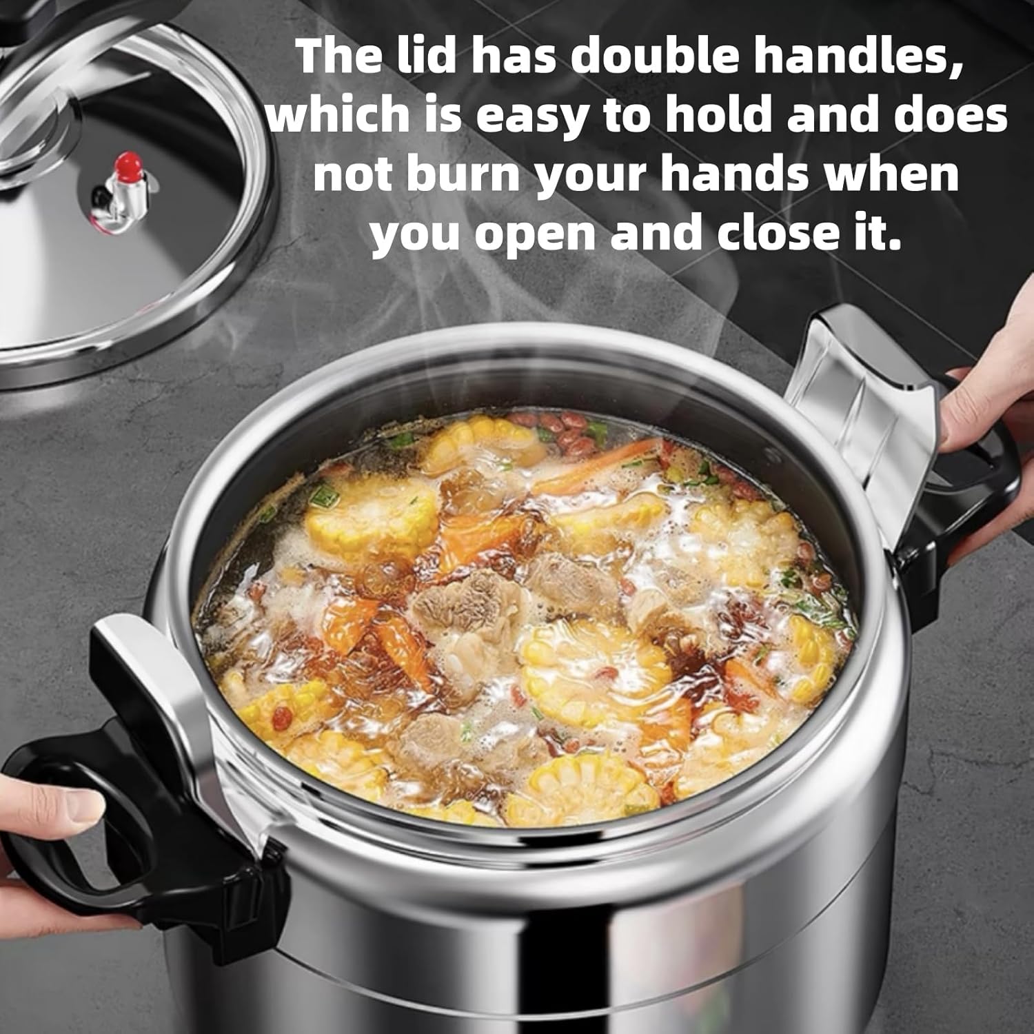 Quart Aluminum Pressure Cooker, Canner with Steamed Layer Alloy Superabrasive Non-stick Pressure Cooker for Fast Cooking. Double Handle (5L)