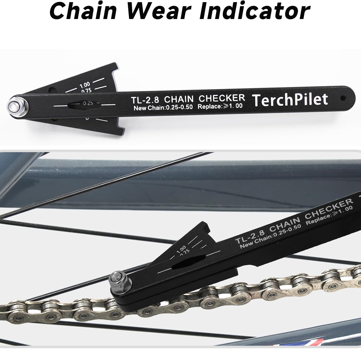 Premium Bike Chain Checker Tool - Accurate Chain Wear Indicator for Shimano, SRAM, KMC, Campagnolo & All Bike Chains - Ideal for Road and Mountain Bikes, Easy Replacement, Guide Included
