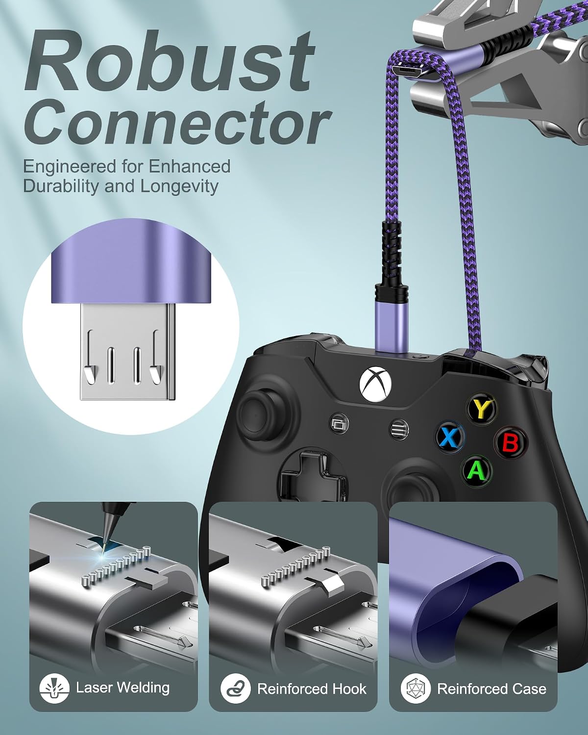 PS4 Controller Charging Cable with Dual USB Charger Block – Micro USB Cable for PS4 Slim/Pro, 4, Xbox One S/X Controller, Kindle Fire Stick, Game Power Supply(Micro-USB Cord + Wall Adapter) 5