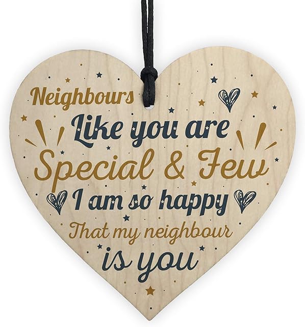 RED OCEAN Thank You Neighbour Gift Handmade Wooden Hanging Heart Plaque Friendship Friend Home Gift Sign
