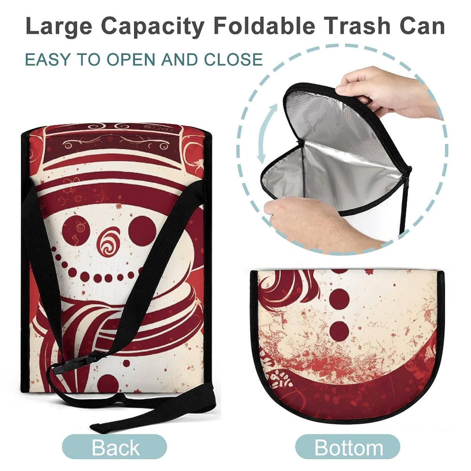 Car Trash Can Smiling Snowman Printed Car Organizer Car Accessory Interior Car Garbage Can with Lid