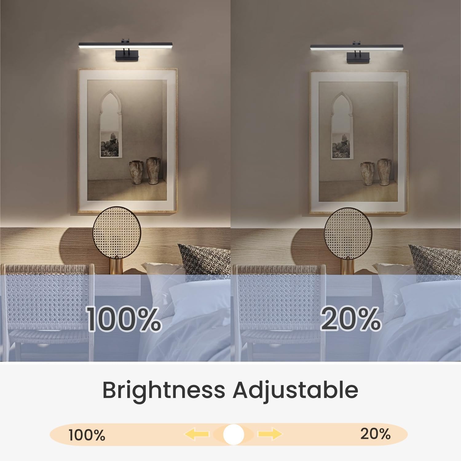 FUNCHDAY Lampe murale rechargeable sans fil avec télécommande, 280 lm à intensité variable, minuteur, 33 cm, fonctionne à piles en métal pour peintures, cadre (noir)