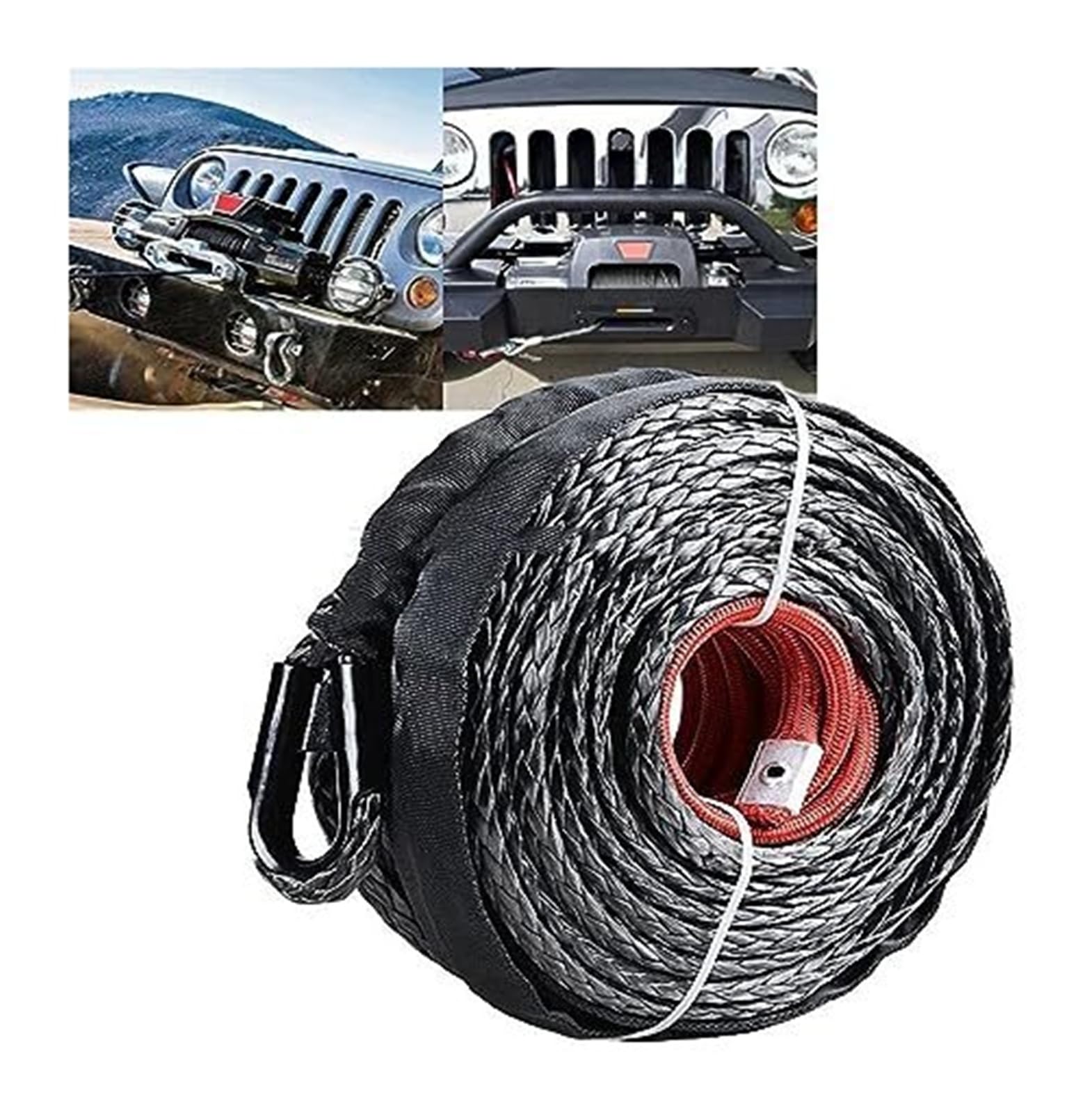 Syntetyczna lina do wyciągarki z osłoną, holownicza 9,5 mm, 29 m quadów UTV terenowych, ciężarówek, łodzi(9.5mm X 29m)