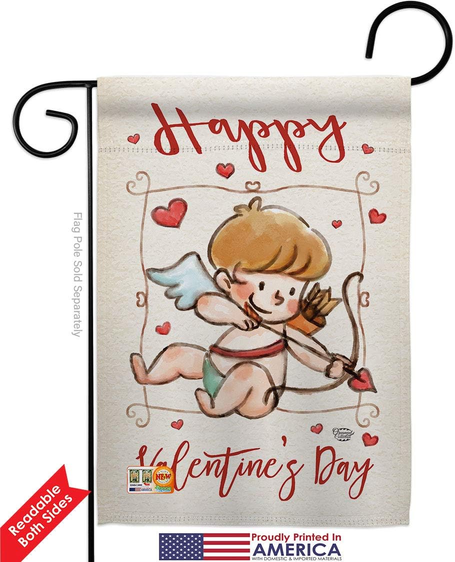 Valentines Happy Valentine's Day Cupid Garden House Flags Set Spring Heart Couple Romantic February Holiday Love Small Decorative Gift Yard Banner Double-Sided Made In USA 28 X 40