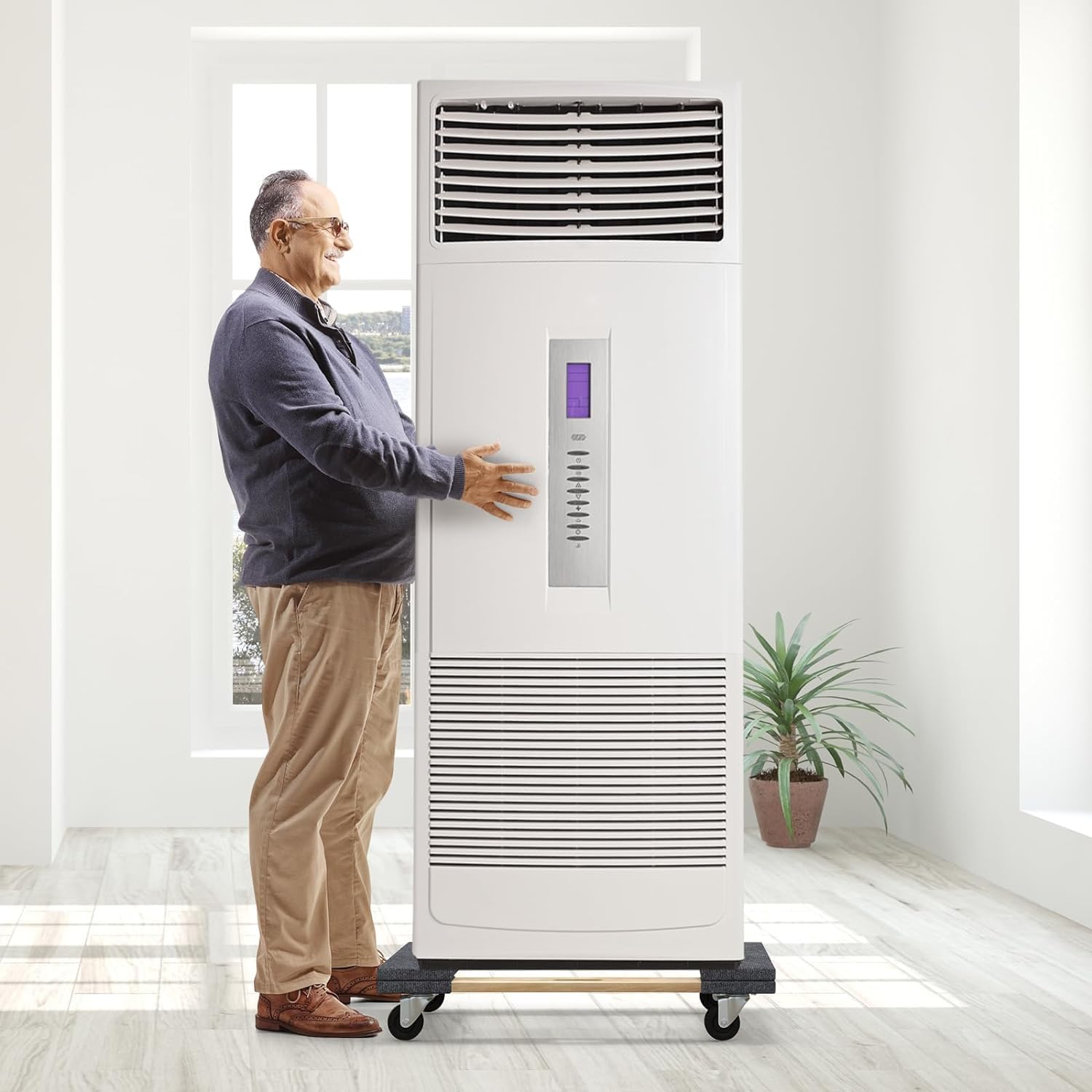 GYMAX Plataforma con Ruedas, 77 x 47 cm, Tabla de Ruedas de Madera de Acacia con 4 Ruedas Universales y Asa, Carga de hasta 450 kg, Tablero de Carro para Aparatos y Muebles con Cargas Pesadas