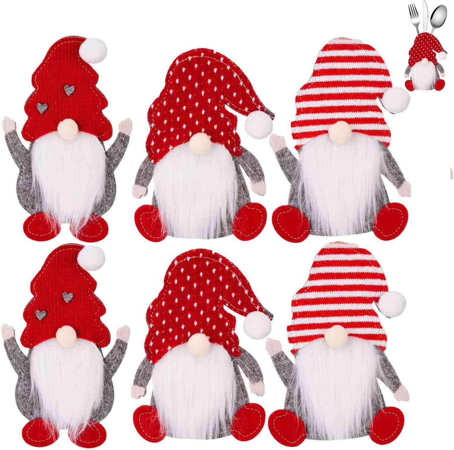 Christmas Cutlery Holder Costume, 6Pcs Christmas Gnome Santa Xmas Party Dinner Table Decoration