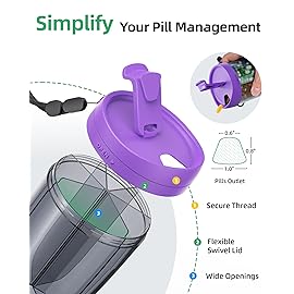PULIV Large Supplement Organizer Bottle, Holds Plenty of 6 Various Vitamins in 1 Pill Dispenser with Anti-Mixing & Wide Openings Design, Easy to Retrieve Meds, Includes 20 Pcs Labels Dark Purple