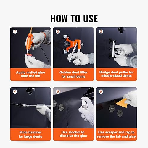 Miniatura 8 de VEVOR - Kit para eliminar abolladuras, reparación sin pintura, de acero inoxidable, para abolladuras menores, de puerta y daños por granizo, 117