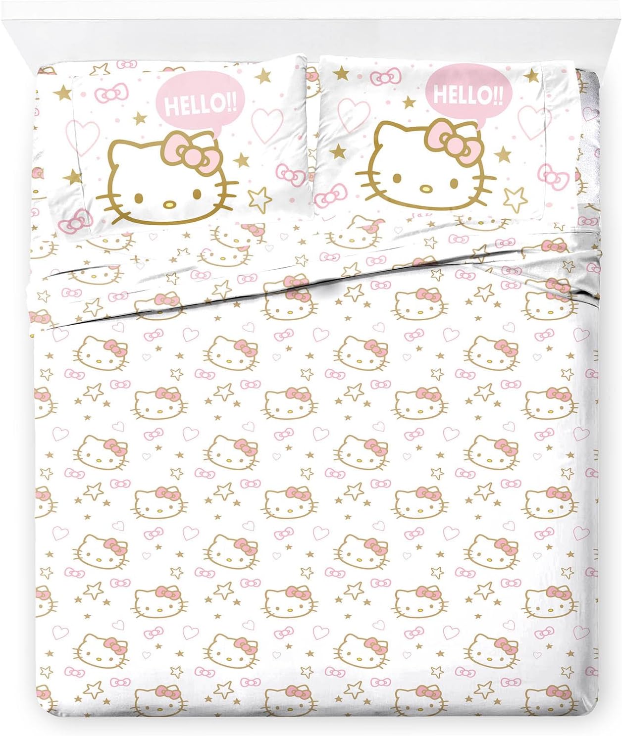 Sheet Set with Fitted, Flat Sheets & Pillow Cover - Ultra-Soft Bedding with Pillowcase for Room Decor, Pink - Hello Kitty, 4 Piece Full