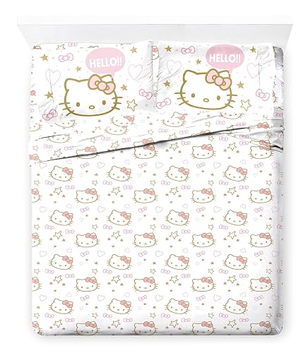 Jay Franco Sheet Set with Fitted, Flat Sheets & Pillow Cover - Ultra-Soft Bedding with Pillowcase for Room Decor, Pink - Hello Kitty, 4 Piece Full