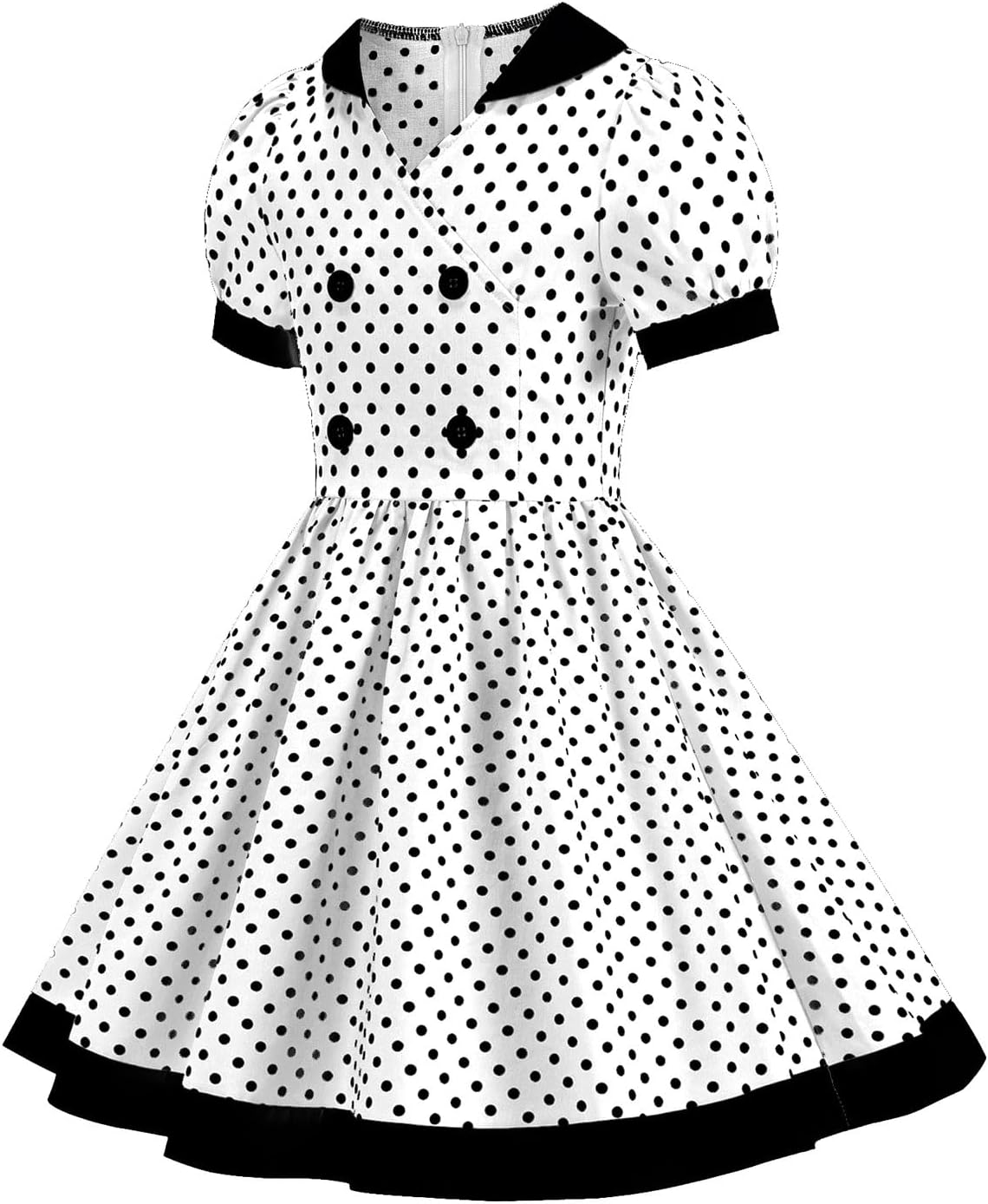 1950s Vintage Dresses for Girls Kids Lapel Collar 50s Polka Dot Dress Double Breasted Audrey Hepburn Rockabilly Swing Dress - Image 2