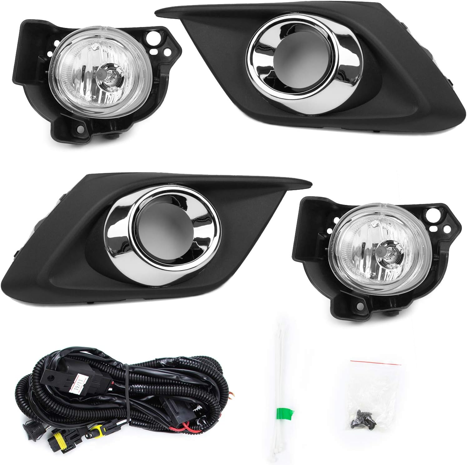 RP Remarkable Power, FL7071 Fit For 2014-2016 Mazda 3 Fog Lights Clear Lens Bumper Lamps Kit