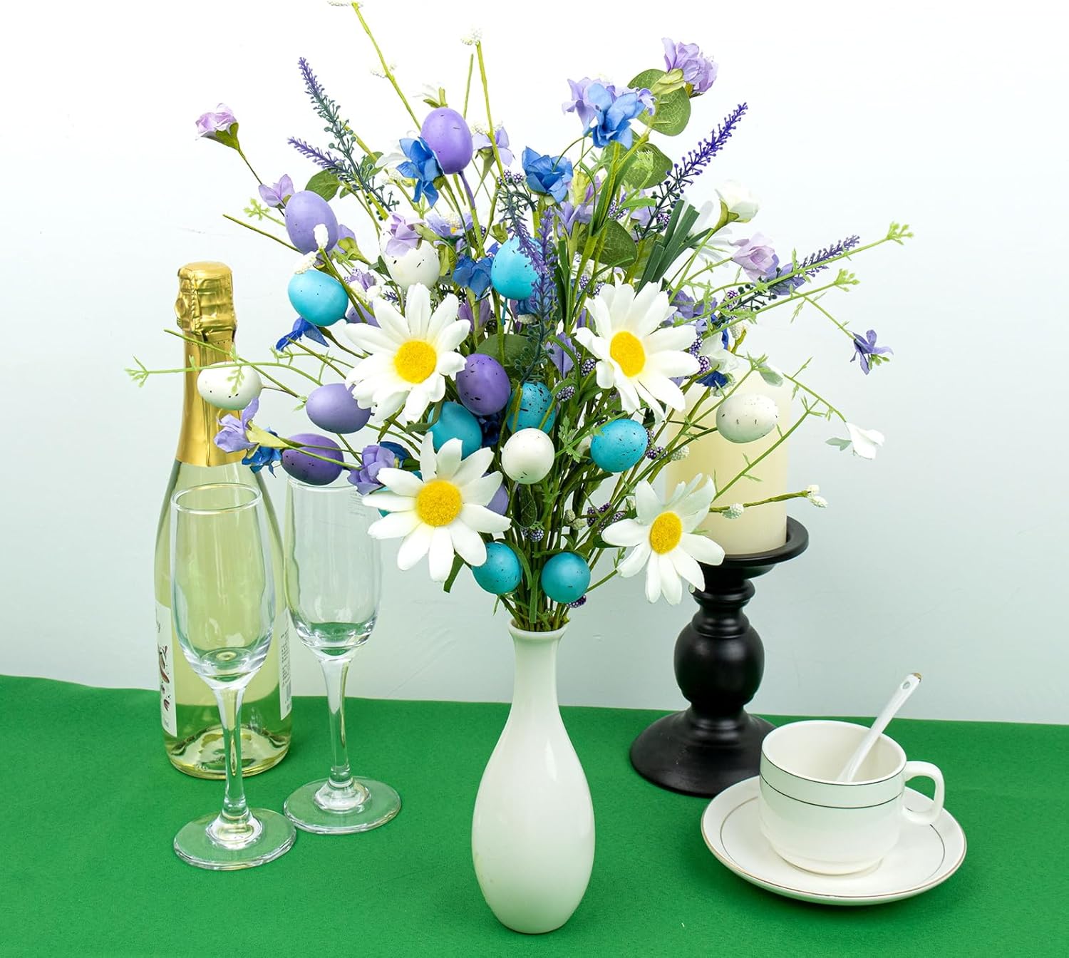 10 PCs Easter Table Decorations Rustic Spring Table Centerpiece 17 Inches Blue Easter Flowers with Egg Picks for Vase Party Flower Arrangement Home Indoors Decor - Image 5
