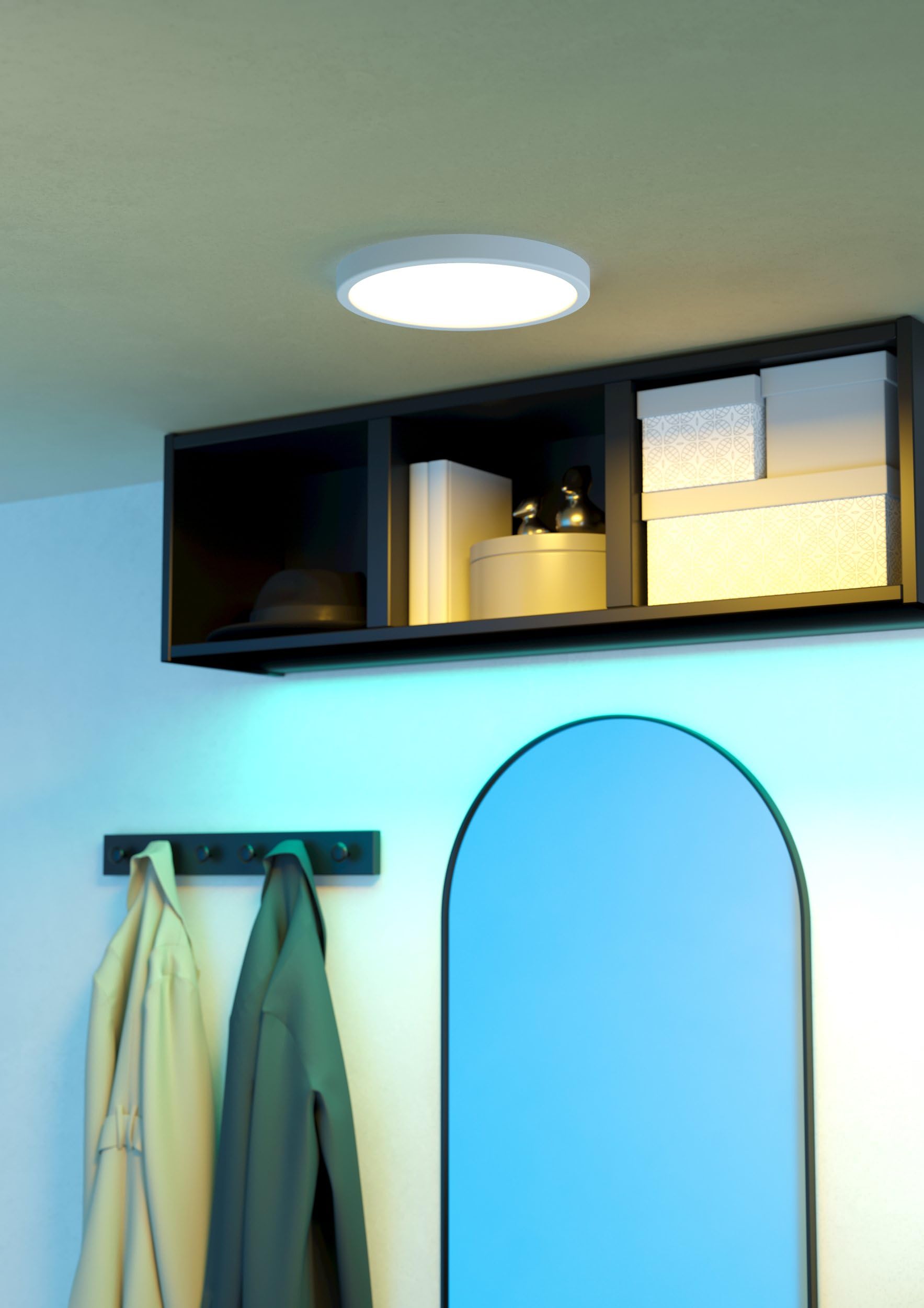 EGLO connect.z Smart-Home LED Bad-Deckenlampe Fueva-Z, Ø 28,5 cm, ZigBee | App und Sprachsteuerung Alexa, Lichtfarbe (warmweiß-kaltweiß), dimmbar, Alu Aufbauleuchte schwarz, IP44