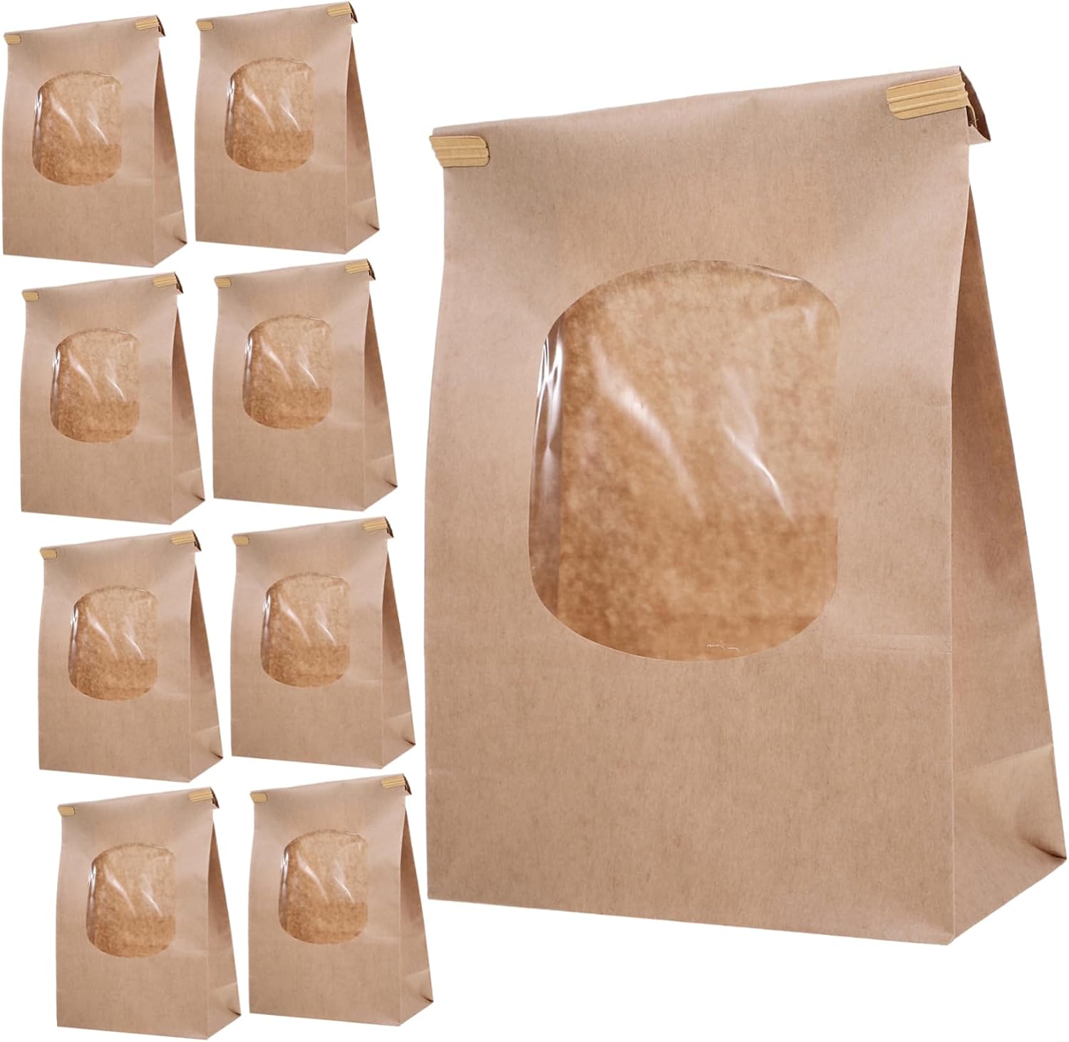 MAGICLULU 50pcs Baked Goods Packaging Bags Window Bread Kraft Paper Bags for Fresh Bread and Toast Reusable Odorless