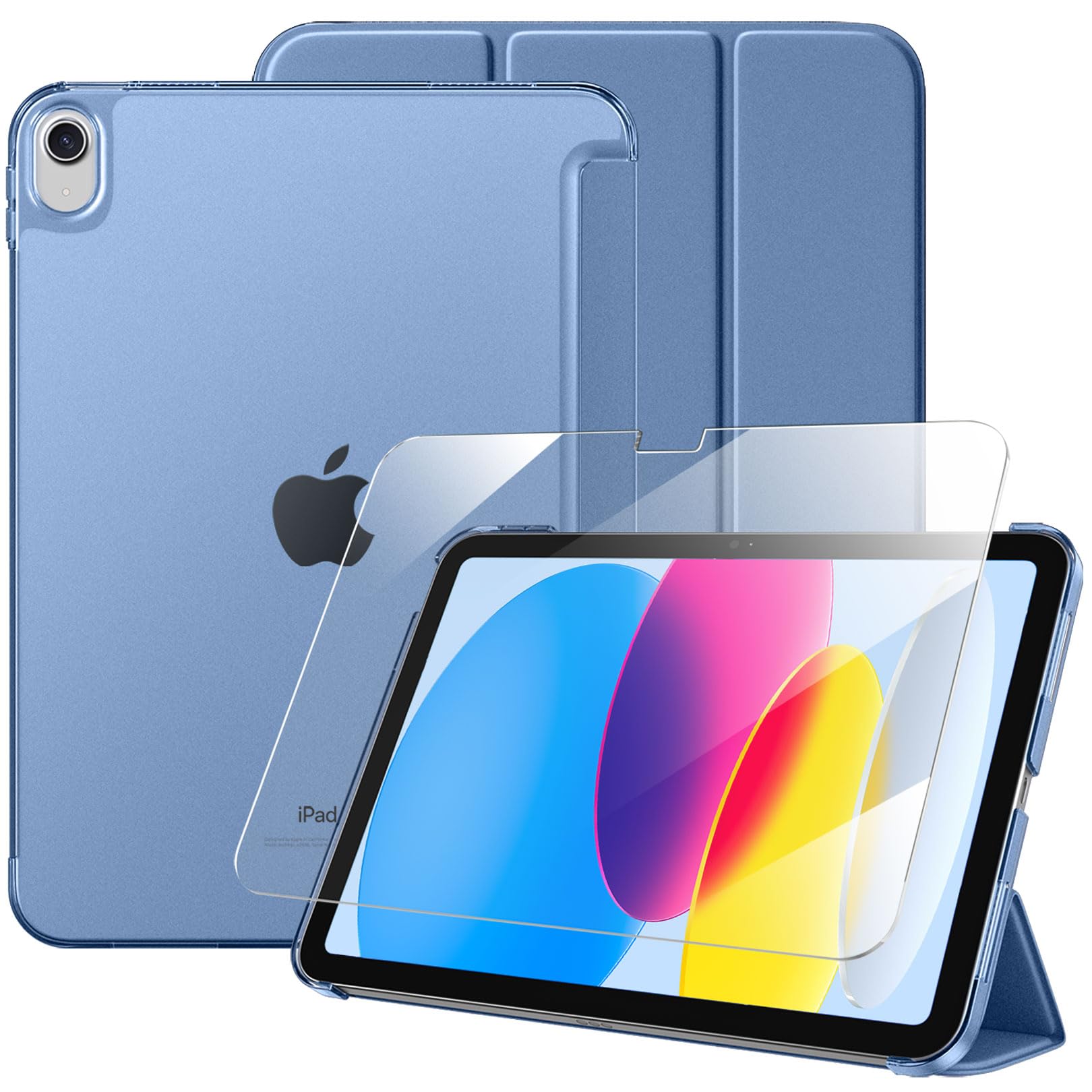 Case with Screen Protector for iPad A16 11th 10th Generation (2025/2022, 11/10.9 Inch), Slim Hard Translucent Back Full Protective Smart Cover for iPad 11, Auto Sleep/Wake, Sea Blue — view 22