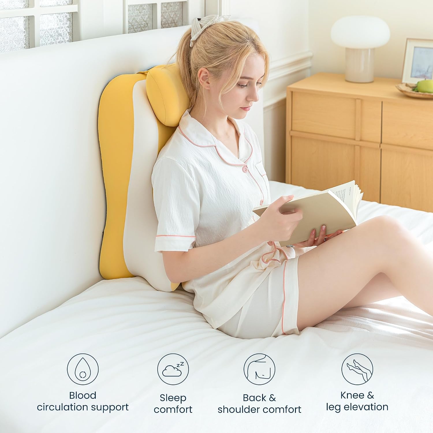 SLEEP ZONE Memory Foam Reading Pillow, Multi-Position Support Bed Pillow for Petite Adults, Reading Tools, Pillows Prone Back and Knee Support Leg Elevation with Washable Cover, Yellow