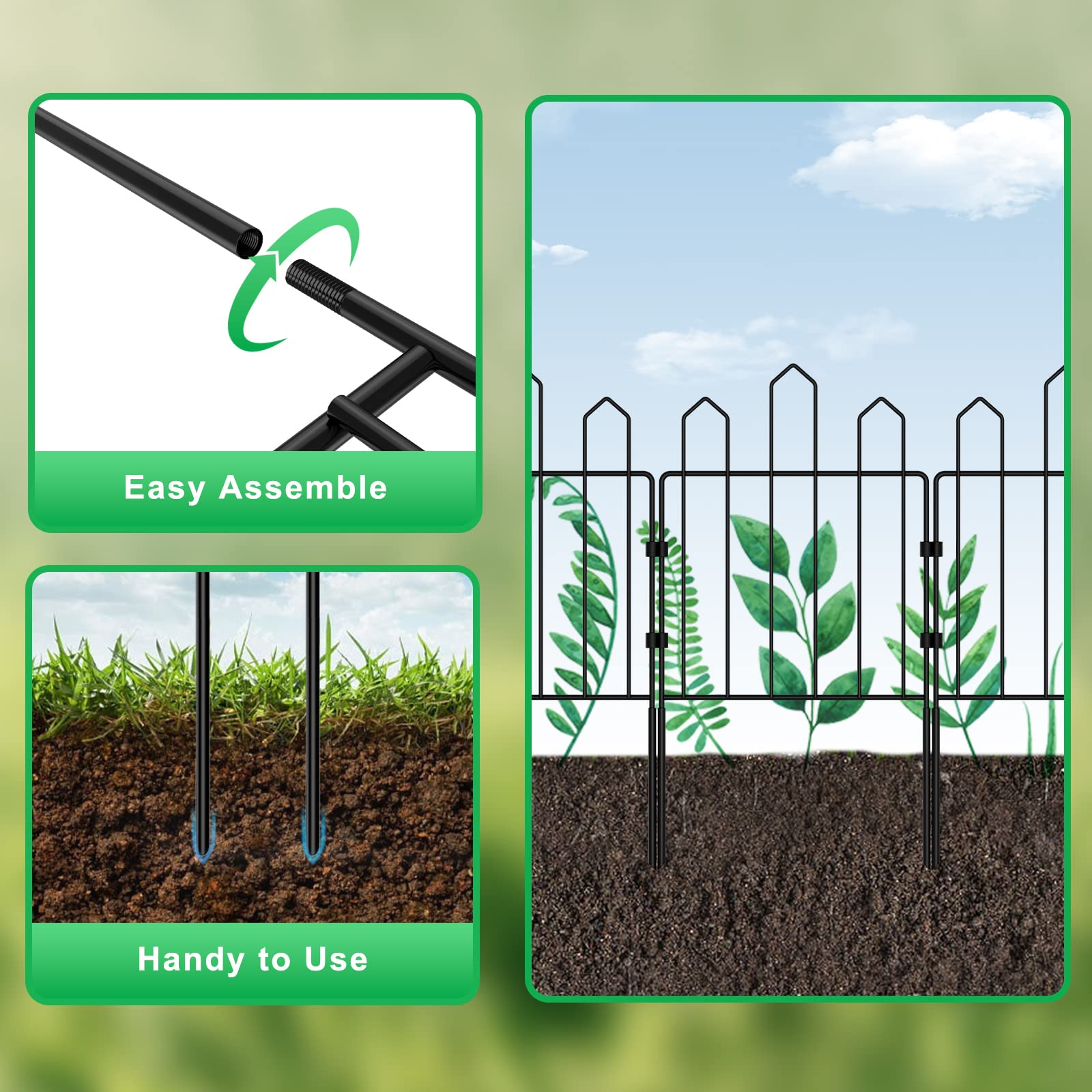 Barrière Jardin Lot De 10 Clôtures De Protection Pour Animaux - Clôture De Jardin Décorative Pour Chien - Panneau Métallique Cloture Anti Fugue Panneau Cloture Jardin