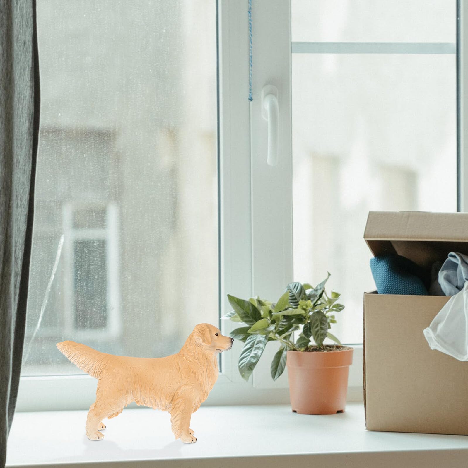 TOYANDONA Figura Decorativa per Bambini Golden Retriever in Plastica Beige, Giocattolo Animale Realistico come Regalo lo Sviluppo Precoce