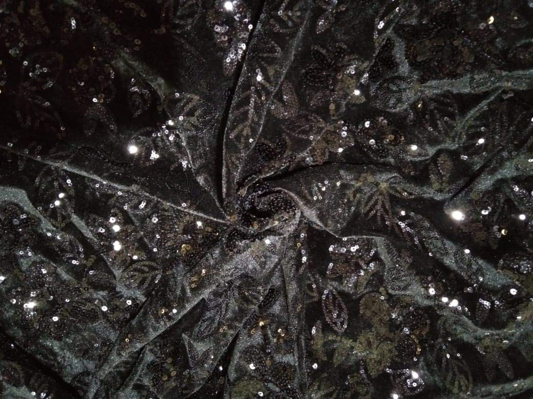 Tela de licra de terciopelo negro con secuencia de color negro de 58 pulgadas de ancho [10164]