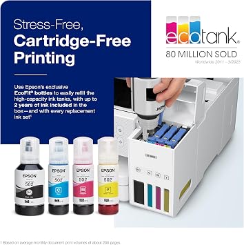 Epson EcoTank ET-3850 Wireless Color All-in-One Cartridge-Free Supertank with Scanner Copier, ADF and Ethernet a The Perfect Printer Home Office,White