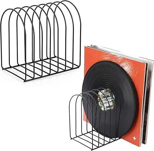 BTSKY Paquete de 2 soportes de metal para archivos, 7 ranuras, soporte de registro de libros de escritorio, soporte de alambre de metal, soporte de