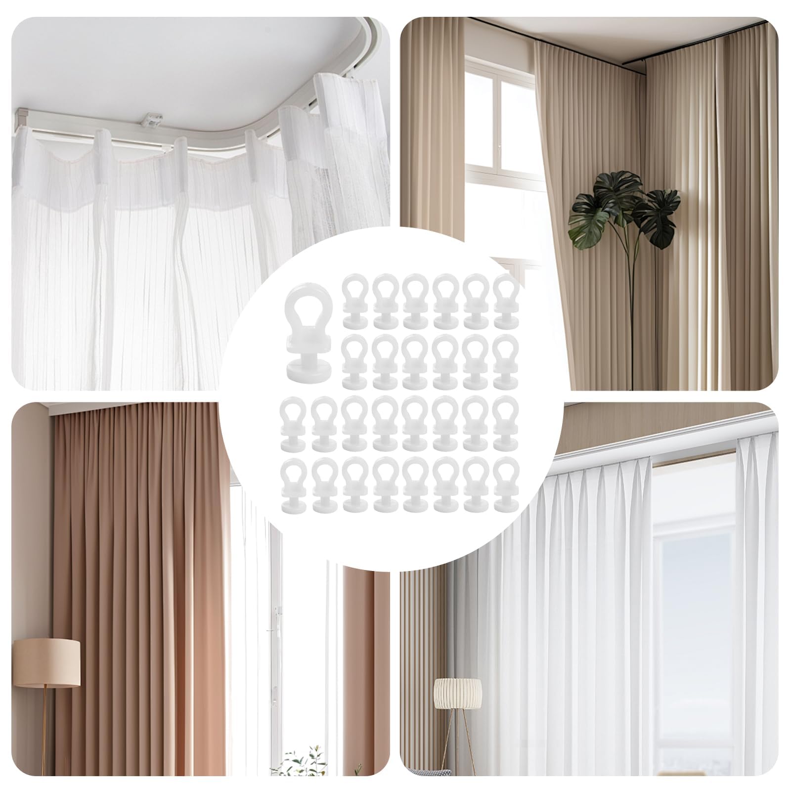 Glisseur pour Rail Rideaux 23x10x4 mm, Coulissant Crochet de Rideau, Compatible avec Rails pour Salle de Bain, Cuisine et Salon