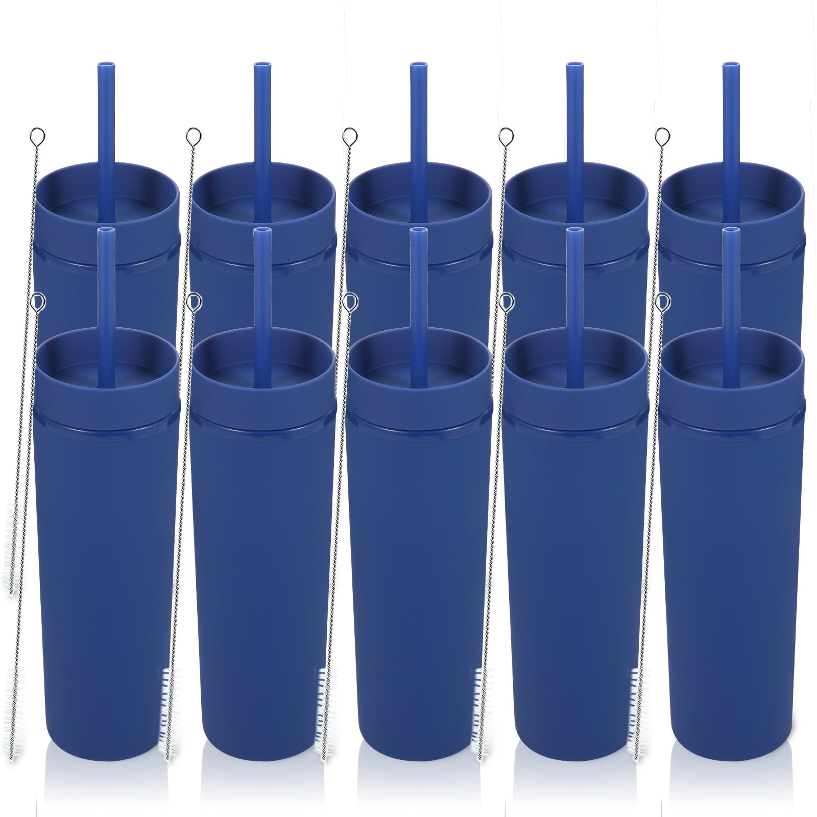 Volhoply Vaso delgado de plástico de 16 onzas con tapa y popote a granel, paquete de 10, vasos acrílicos mate aislados de doble pared sin BPA