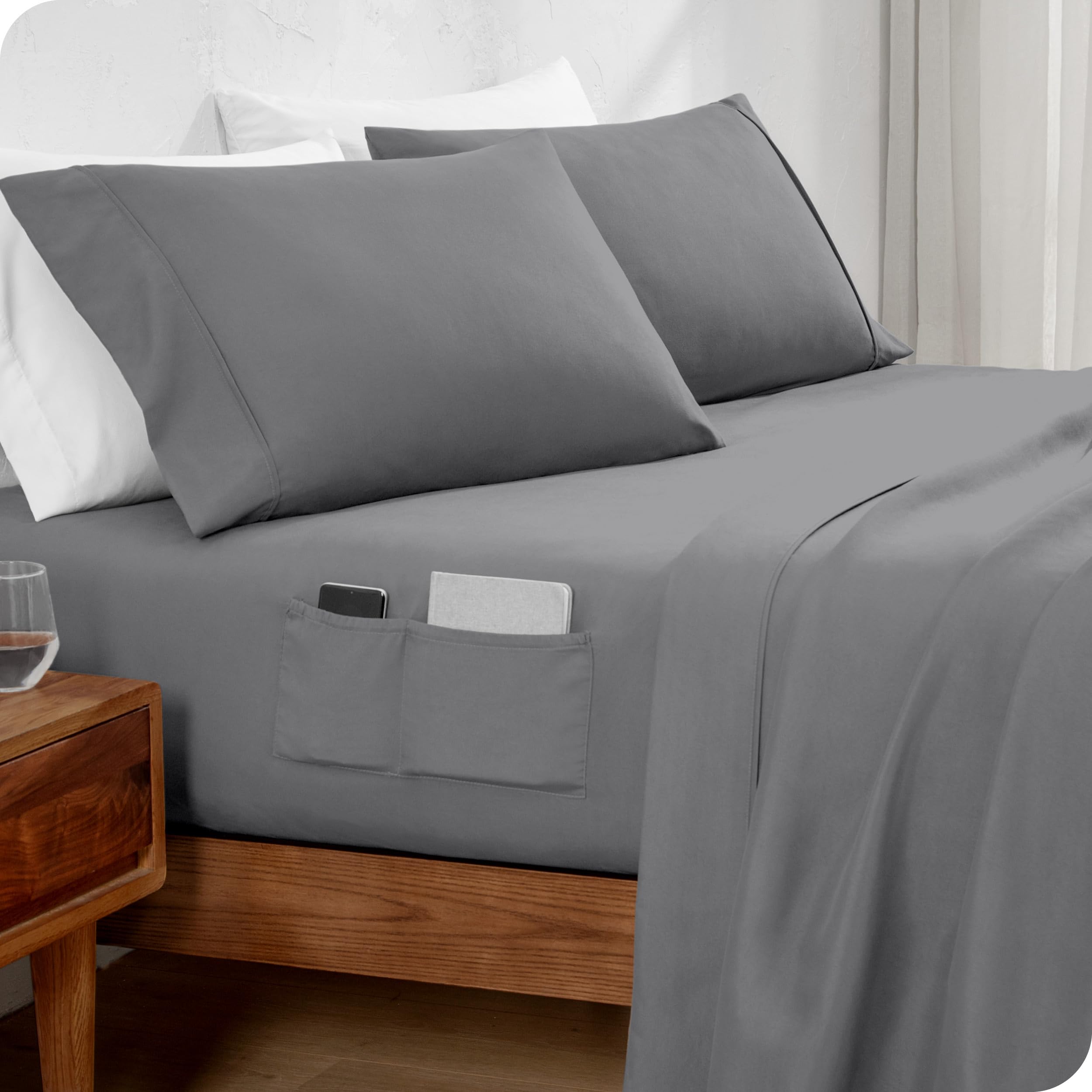 Bare Home Twin Sheet Set Dual Pocket - 1800 Ultra-Soft Microfiber - Double Brushed - Deep Pocket - Bedding Sheets & Pillowcases (Twin, Grey)