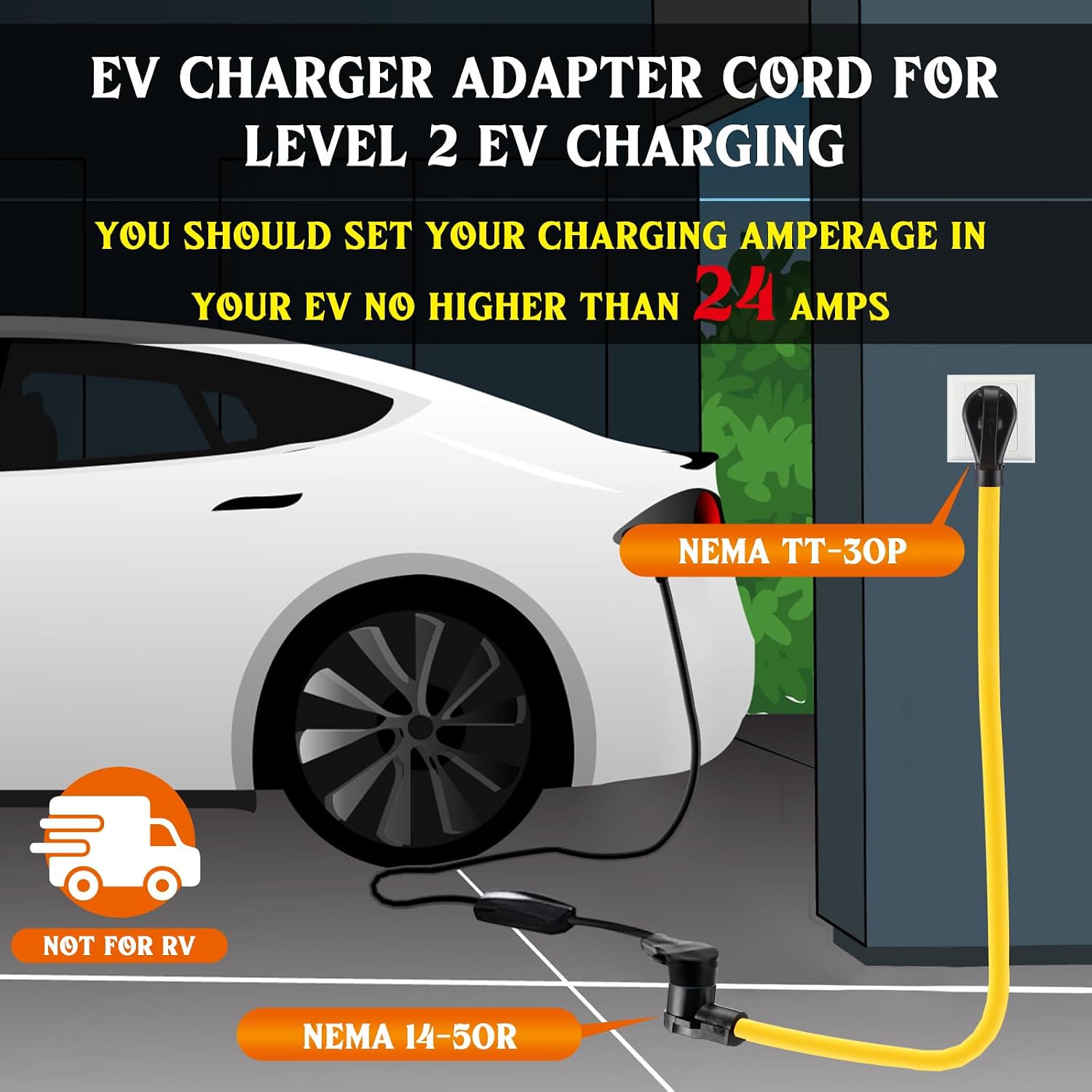 Tellegloww 10ft TT-30P to 14-50R EV Charger Adapter Cord Compatible with NEMA 30 A RV Generator Outlet to 50 A EV for Level 2 Charging, 3 Prong to 4 Prong Power Extension Cord with Handle, ETL Listed