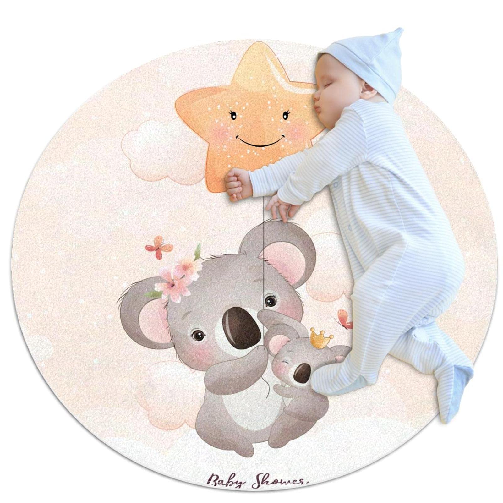 Tapis de jeu pour enfants rond motif koala mignon 80x80cm