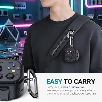 Galaxy Buds 4 ProケースとBuds 4用セキュアロックケース、頑丈なハードシェル、クリーナーキットとキーチェーン付き 男女兼用 面白いゲームカバー Samsung Galaxy Buds 4 Pro 2026用 ブラック