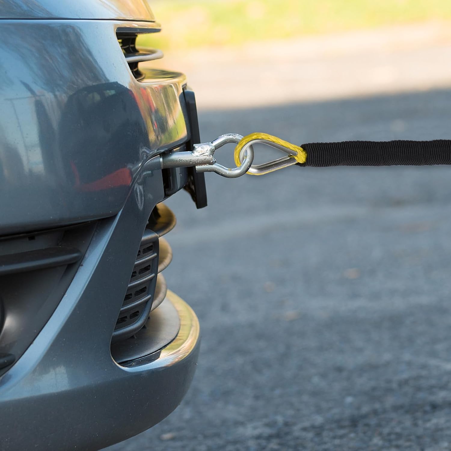 Yellow Nylon Car Tow Rope with Stainless Steel, Truck Rope