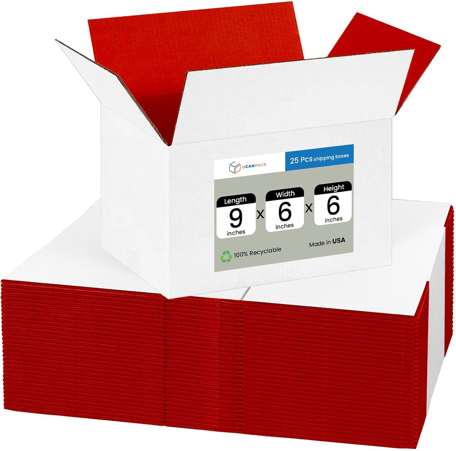 Ucanpack 1/8" Thick Corrugated Shipping Box 25 Pcs, Made In USA- Boxes For Packaging Moving, Red 9x6x6" Moving Boxes, Packaging Box For Small Business