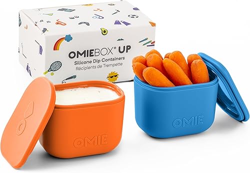 Omie Caja (paquete de 2) recipientes de inmersión a prueba de fugas para llevar, recipiente de aderezo para ensaladas, contenedor de condimentos con