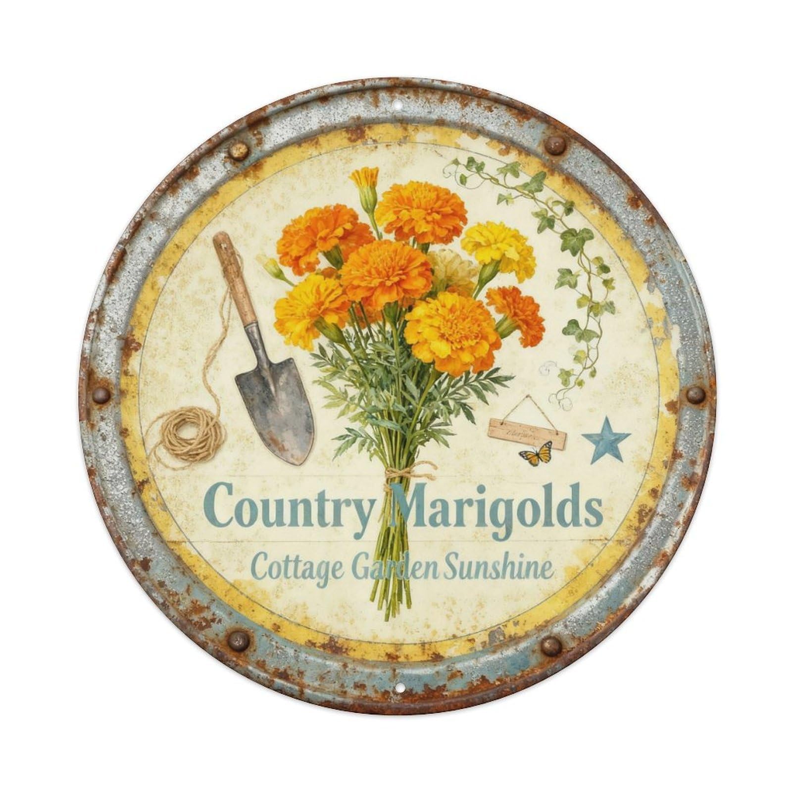 Country Marigolds Metal Tin Sign Plaque
