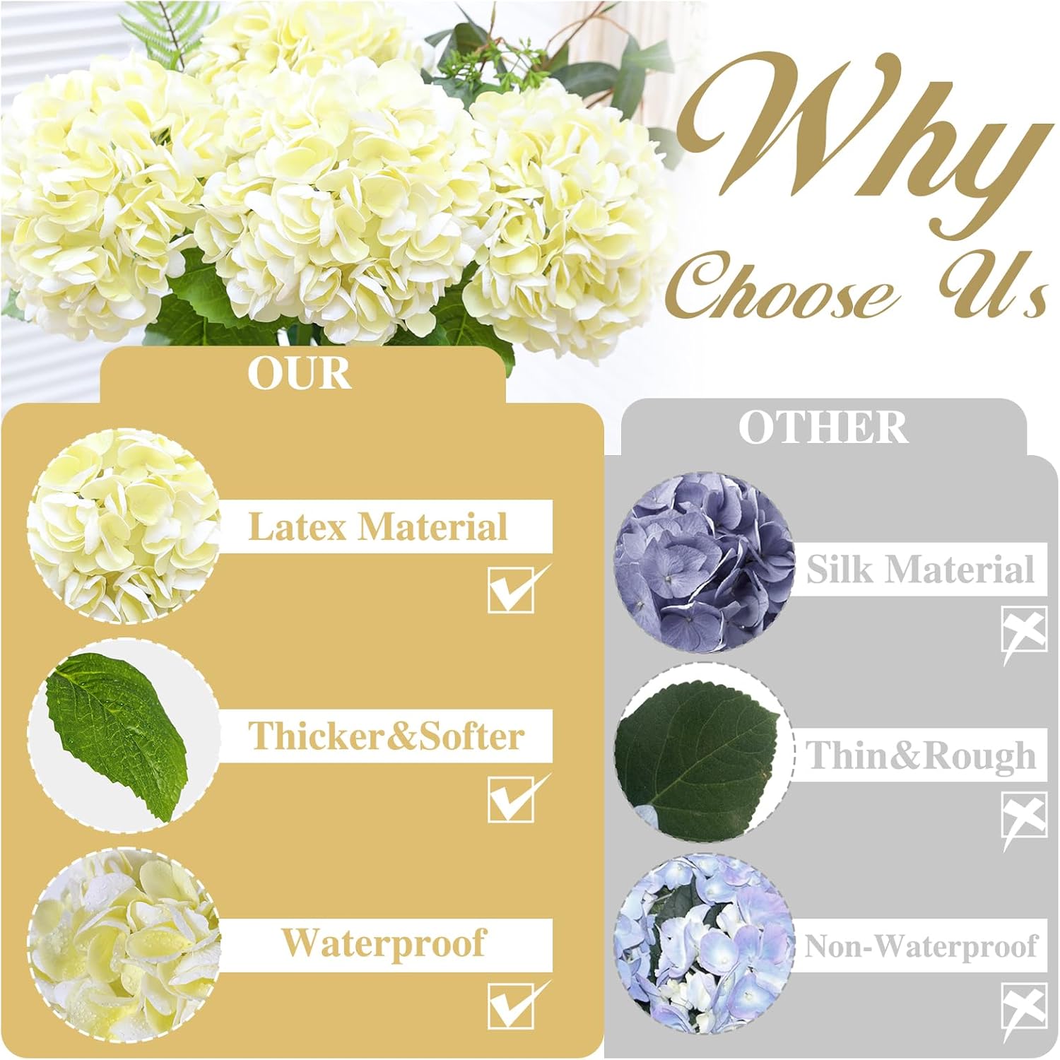 Nubry 4Pcs Beige Hydrangea Artificial Flowers, 22.5In Latex Faux Real Touch Large Hydrangea Flowers with Long Stems & Leaves for Home Office Decor Wedding Party Arrangements(Beige) - Image 5